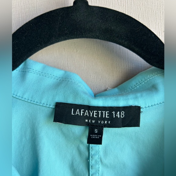 Lafayette 148 Women’s Collard 3/4 Sleeve Split‎ Neck Blouse Sz S Blue - Picture 4 of 7